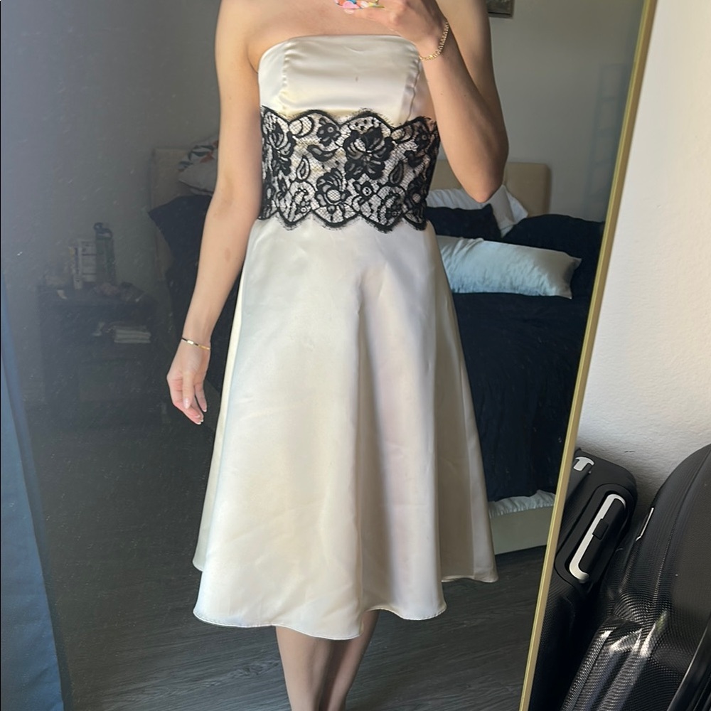 WHBM Strapless Cream and Black Lace Dress